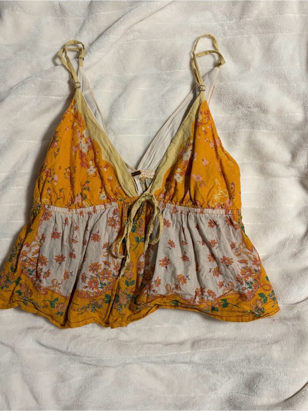 Free People Sunflower Floral Tie-Front Camisole in Yellow and Cream